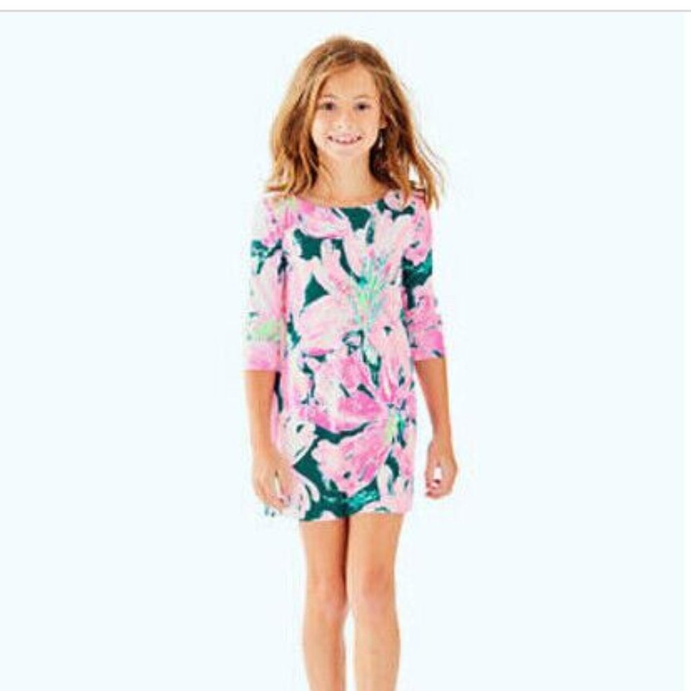 NEW Lilly Pulitzer GIRLS MINI SOPHIE DRESS Tidal Wave Pans Garden Pink Teal XL